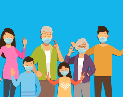 cartoon of family with masks on